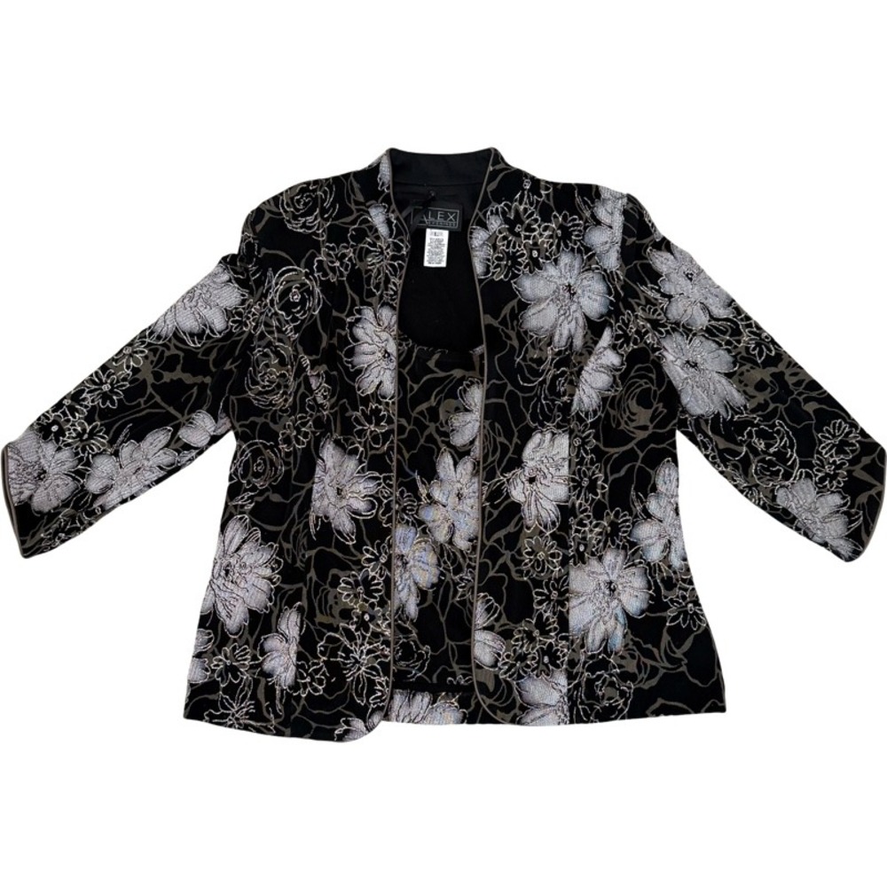 ALEX EVENINGS NWT Black Silver Floral Print Jacket & Tank Set Women's Size L - Picture 10 of 16
